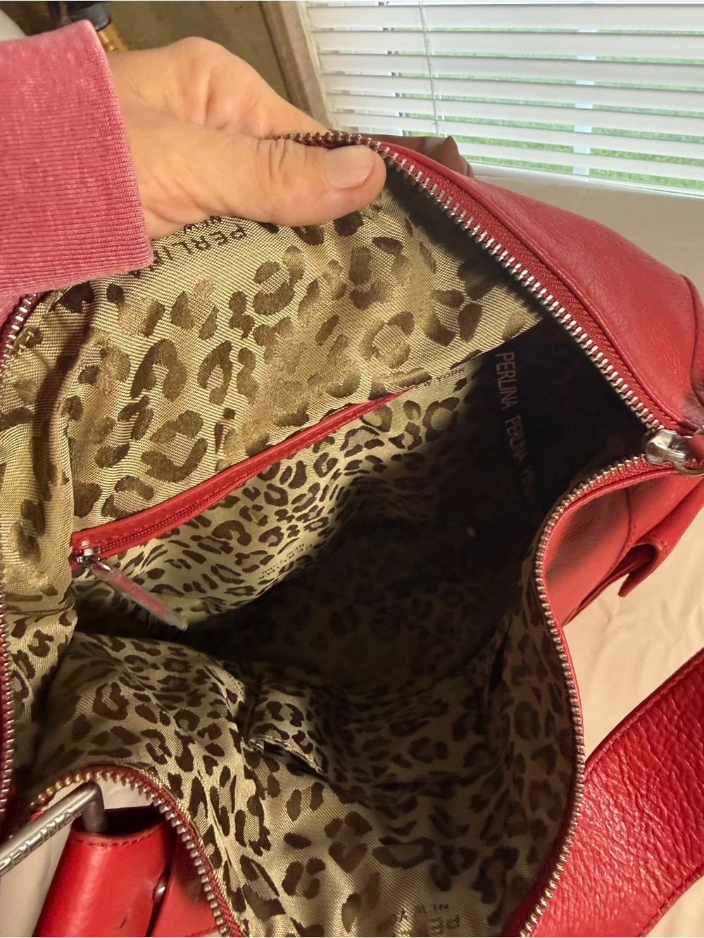 Vintage Perlina Red Pebbled Leather Hobo Shoulder Bag